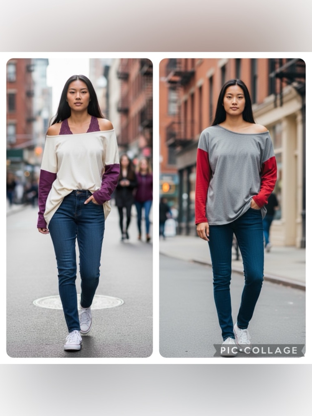 Double U oversized raglan Tees BUNDLE OF TWO  - purple and maroon